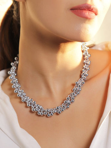 Rubans Rhodium-Plated Brass Silver Cluster Beaded Statement Necklace Chain Necklaces, Necklace Sets, Chains & Mangalsutra