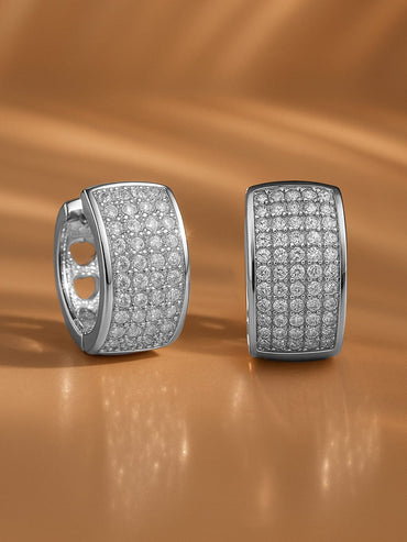 Rubans Rhodium-Plated Brass Sleek Wide Hoop Earrings with Clear Cubic Zirconia Shine Earrings