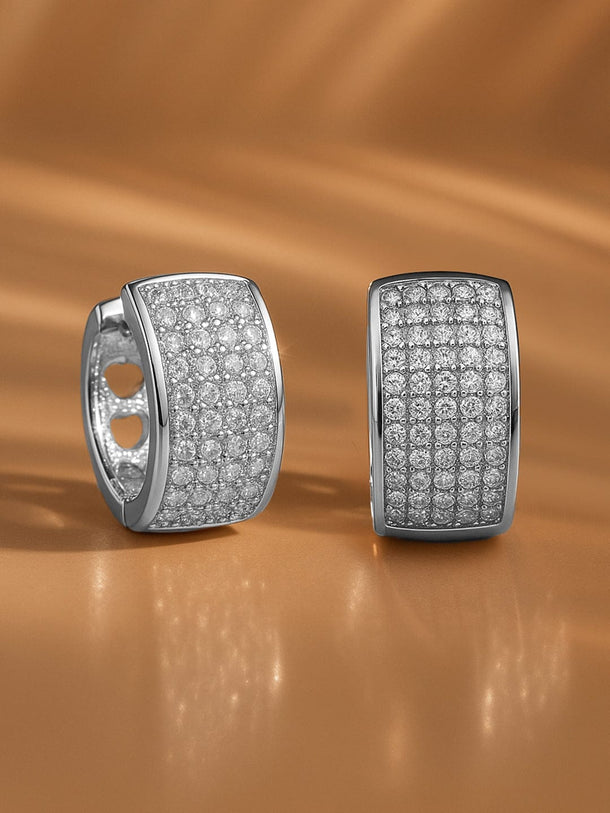 Rubans Rhodium-Plated Brass Sleek Wide Hoop Earrings with Clear Cubic Zirconia Shine Earrings