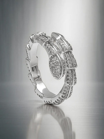 Rubans Rhodium-Plated Brass Snake Design Adjustable Ring with Sparkling Cubic Zirconia Detailing Finger Ring