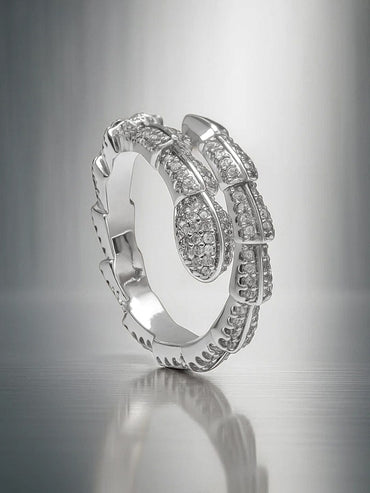 Rubans Rhodium-Plated Brass Snake Design Adjustable Ring with Sparkling Cubic Zirconia Detailing Finger Ring