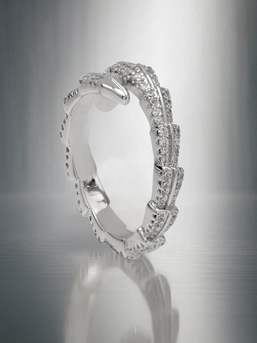 Rubans Rhodium-Plated Brass Snake Design Adjustable Ring with Sparkling Cubic Zirconia Detailing Rings