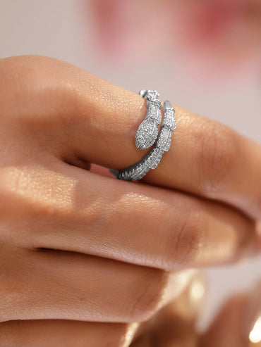Rubans Rhodium-Plated Brass Snake Design Adjustable Ring with Sparkling Cubic Zirconia Detailing Rings