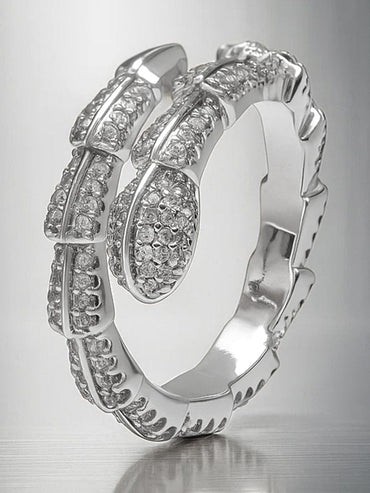 Rubans Rhodium-Plated Brass Snake Design Adjustable Ring with Sparkling Cubic Zirconia Detailing Rings