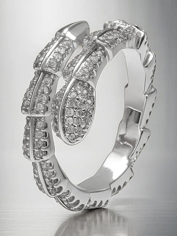 Rubans Rhodium-Plated Brass Snake Design Adjustable Ring with Sparkling Cubic Zirconia Detailing Rings