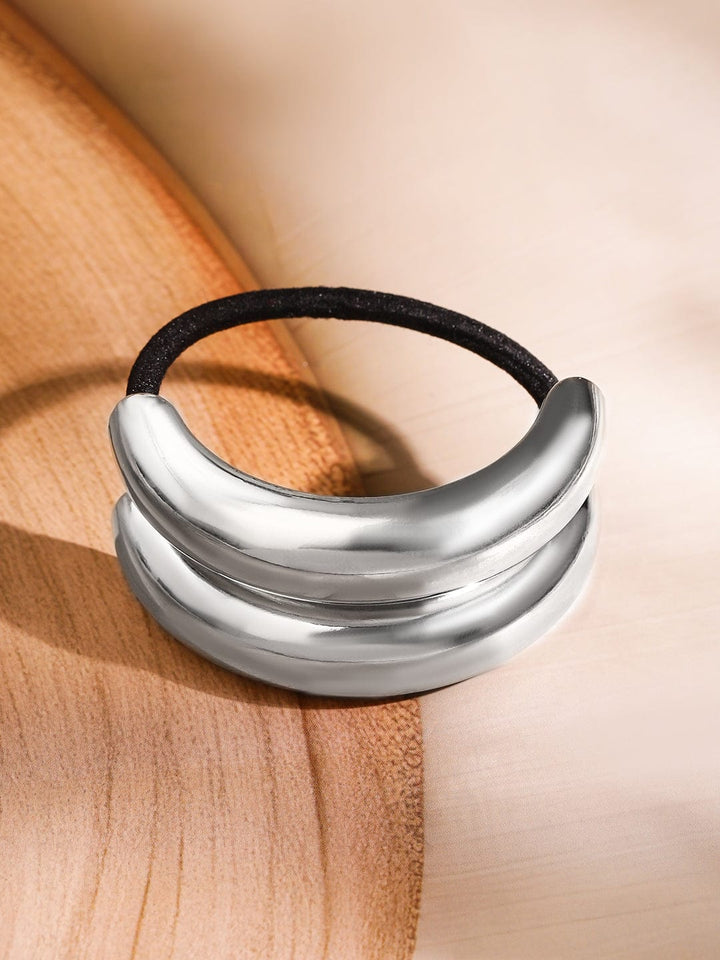 Rubans Rhodium Plated Chunky Dome Hair Tie â€“ Luxe Statement Hair Accessory for Women Hair Accessory