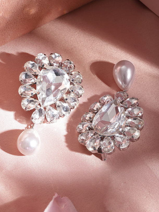 Rubans Rhodium-Plated Contemporary Drop Earrings Earrings