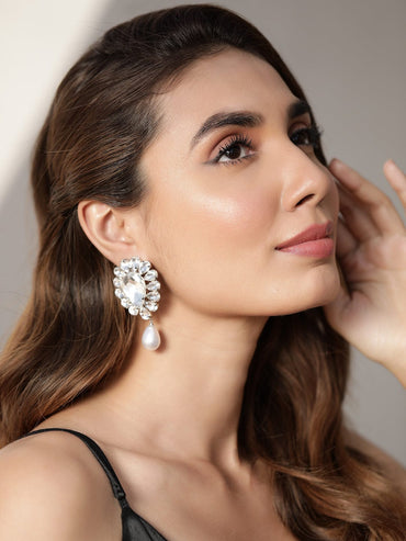 Rubans Rhodium-Plated Contemporary Drop Earrings Earrings