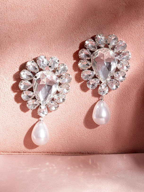 Rubans Rhodium-Plated Contemporary Drop Earrings Earrings