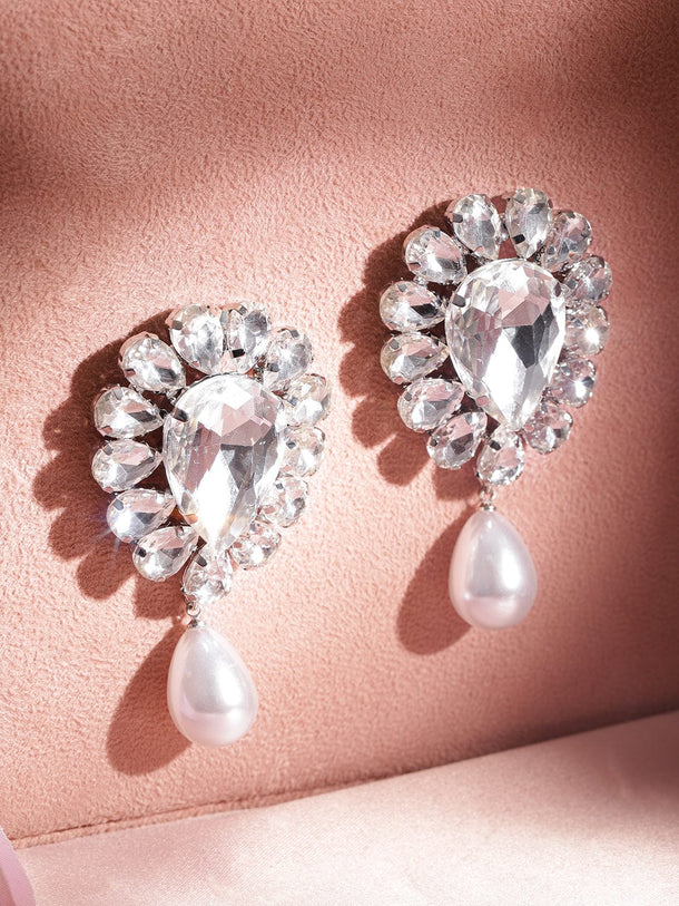 Rubans Rhodium-Plated Contemporary Drop Earrings Earrings