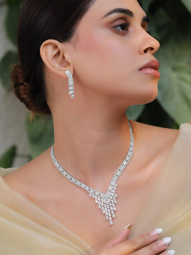 Rubans Rhodium-Plated Crystal AD and Cubic Zirconia Stone Studded Jewellery Set Jewellery Set
