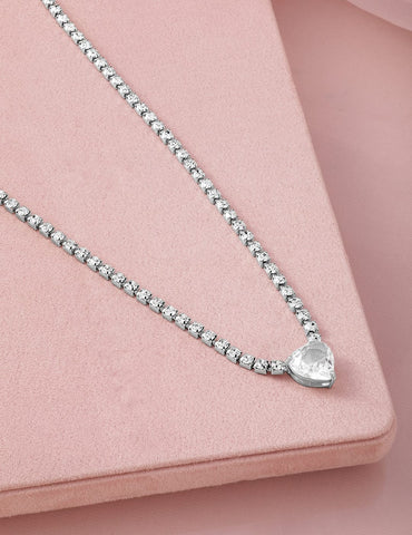 Rubans Rhodium Plated Crystal AD & Zirconia Studded Luxurious Heart Pendant Necklace Necklace & Chains