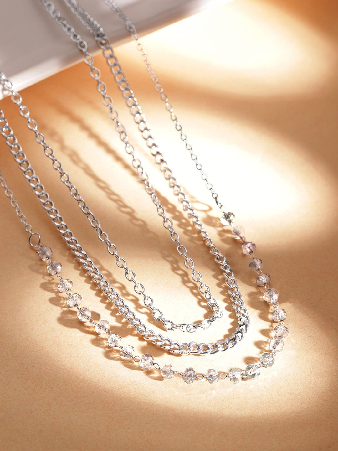 Rubans Rhodium-Plated Crystal Beaded & Chain-Link Multi-Layered Necklace Necklaces, Necklace Sets, Chains & Mangalsutra