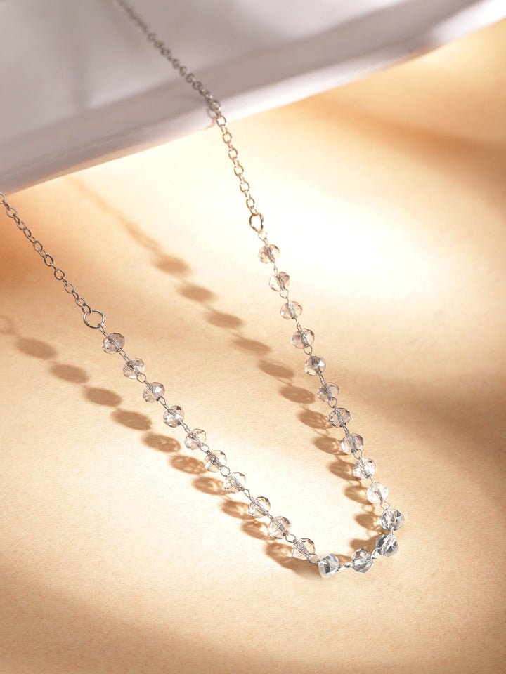 Rubans Rhodium-Plated Crystal Beaded & Chain-Link Multi-Layered Necklace Necklaces, Necklace Sets, Chains & Mangalsutra