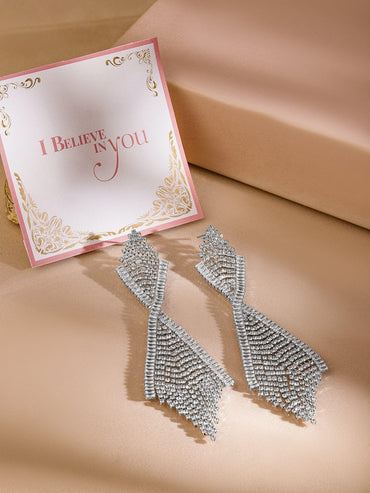 Rubans Rhodium-Plated Crystal Cascade Dangle Earrings Earrings