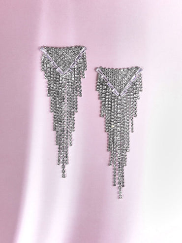 Rubans Rhodium-Plated Crystal & Cubic Zirconia Multilayered Shoulder Duster Earrings Earrings
