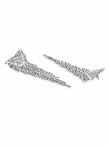 Rubans Rhodium-Plated Crystal & Cubic Zirconia Multilayered Shoulder Duster Earrings Earrings