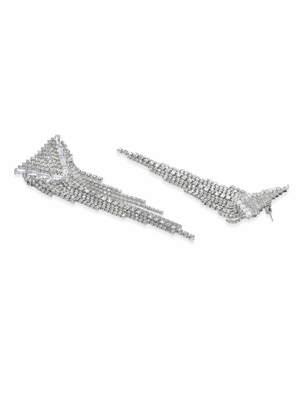 Rubans Rhodium-Plated Crystal & Cubic Zirconia Multilayered Shoulder Duster Earrings Earrings