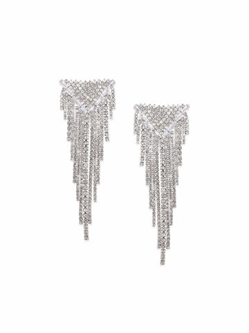 Rubans Rhodium-Plated Crystal & Cubic Zirconia Multilayered Shoulder Duster Earrings Earrings