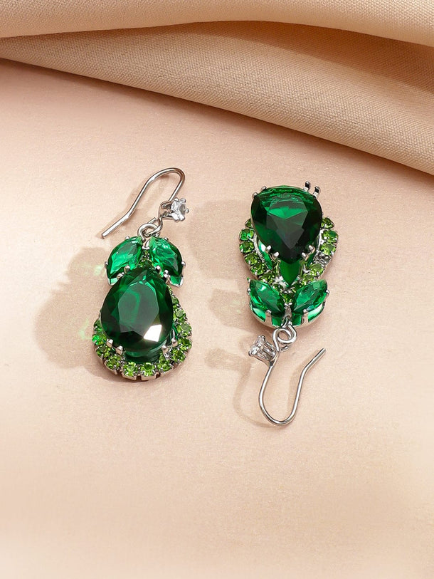 Rubans Rhodium-Plated Crystal Emerald Green Stone & Cubic Zirconia Studded Statement Necklace Set Jewellery Set