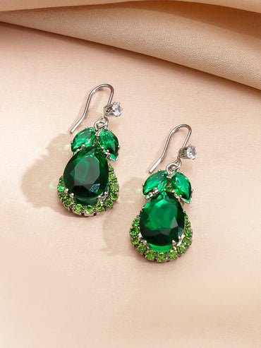 Rubans Rhodium-Plated Crystal Emerald Green Stone & Cubic Zirconia Studded Statement Necklace Set Jewellery Set