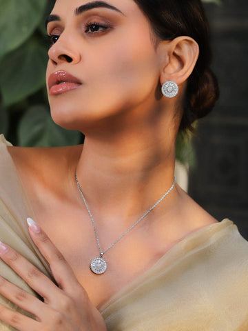 Rubans Rhodium-Plated Crystal Pendant Necklace and Chain Jewellery Set