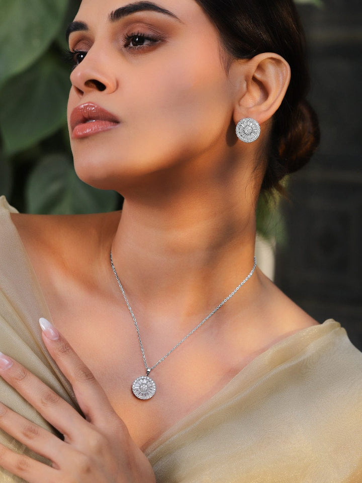 Rubans Rhodium-Plated Crystal Pendant Necklace and Chain Jewellery Set