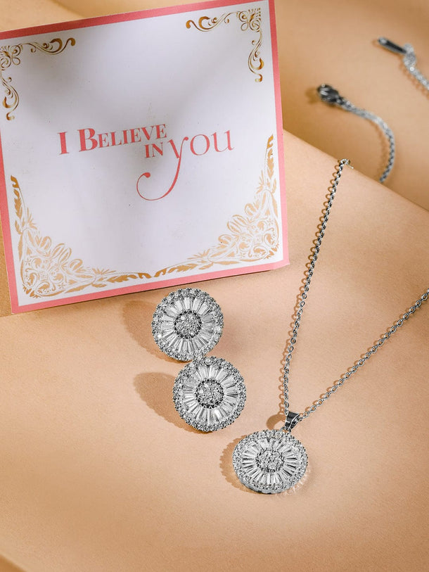 Rubans Rhodium-Plated Crystal Pendant Necklace and Chain Necklace & Chain