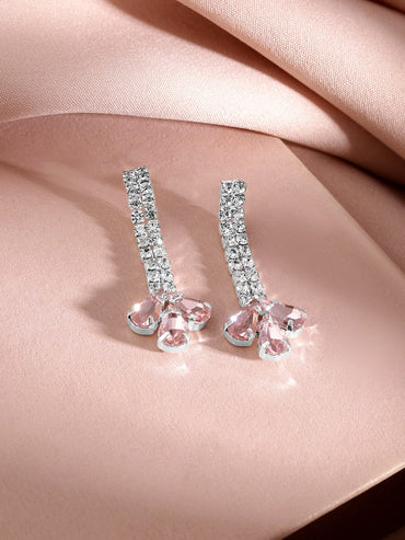 Rubans Rhodium-Plated Crystal Pink AD & Cubic Zirconia Studded Glamorous Necklace Set Jewellery Set