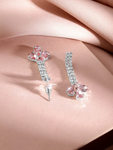 Rubans Rhodium-Plated Crystal Pink AD & Cubic Zirconia Studded Glamorous Necklace Set Jewellery Set