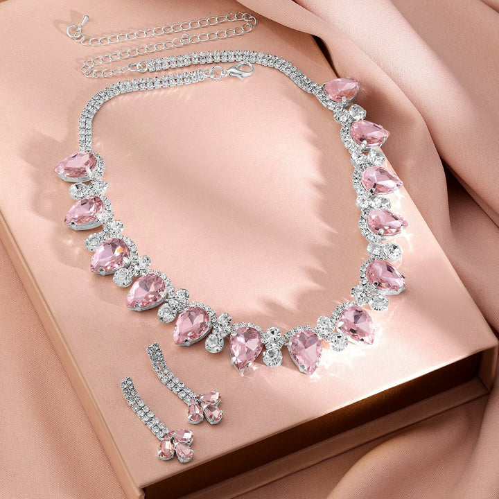 Rubans Rhodium-Plated Crystal Pink AD & Cubic Zirconia Studded Glamorous Necklace Set Necklace Set