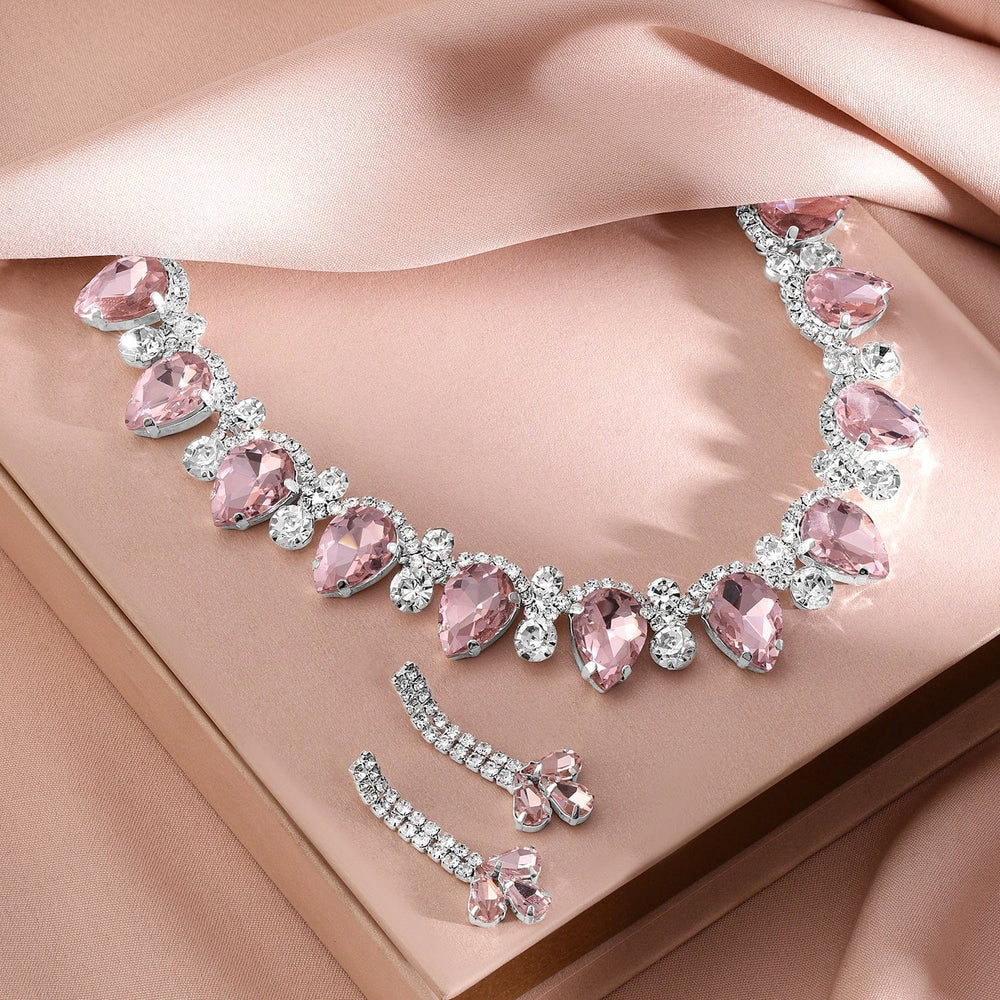 Rubans Rhodium-Plated Crystal Pink AD & Cubic Zirconia Studded Glamorous Necklace Set Necklace Set