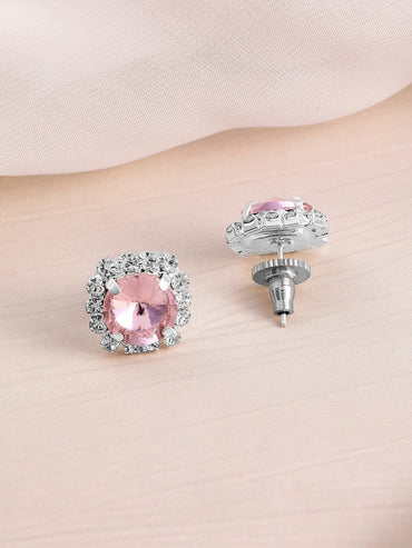 Rubans Rhodium Plated Crystal Pink & White Cubic Zirconia Studded Choker Necklace Set Jewellery Set