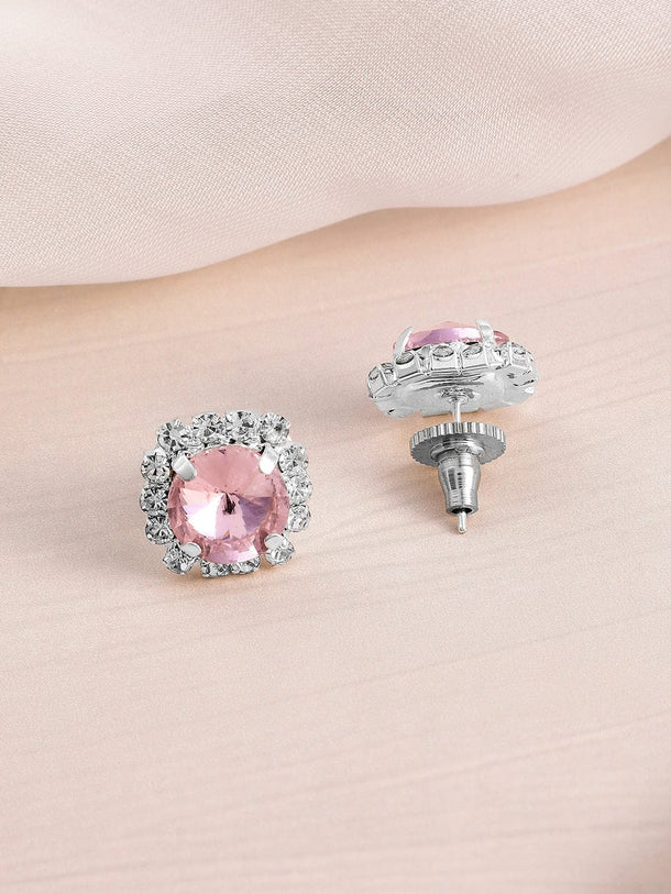 Rubans Rhodium Plated Crystal Pink & White Cubic Zirconia Studded Choker Necklace Set Jewellery Set