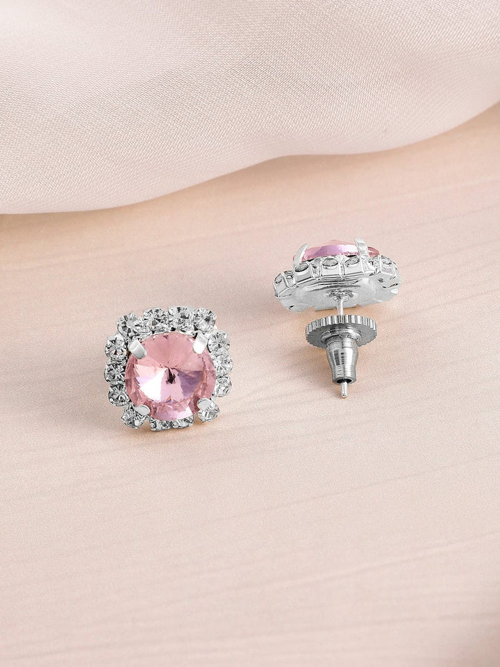 Rubans Rhodium Plated Crystal Pink & White Cubic Zirconia Studded Choker Necklace Set Jewellery Set