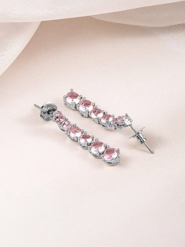 Rubans Rhodium-Plated Crystal Pink Zirconia Studded Necklace and Earrings Set Jewellery Set