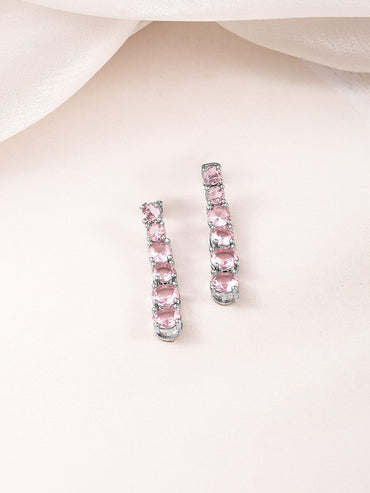 Rubans Rhodium-Plated Crystal Pink Zirconia Studded Necklace and Earrings Set Jewellery Set