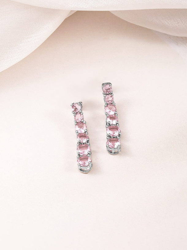 Rubans Rhodium-Plated Crystal Pink Zirconia Studded Necklace and Earrings Set Jewellery Set