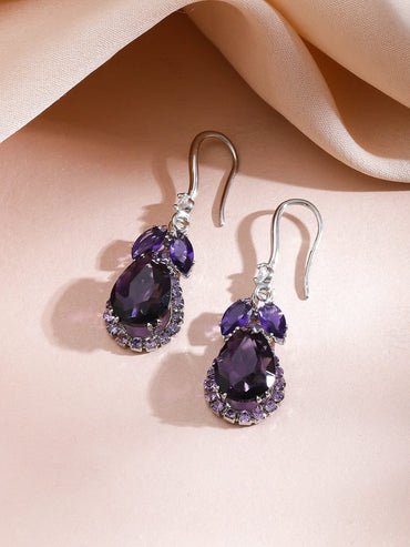 Rubans Rhodium-Plated Crystal Purple Stone & Cubic Zirconia Studded Statement Necklace Set Jewellery Set