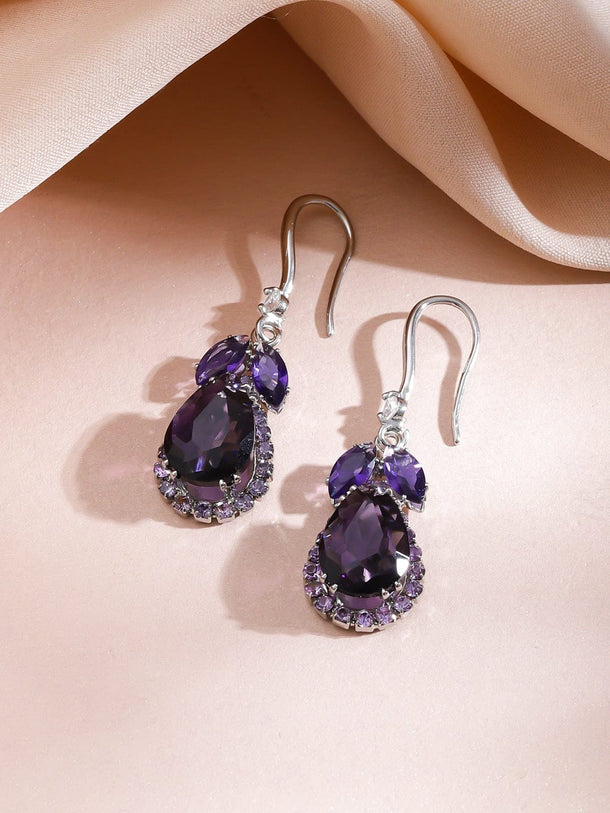 Rubans Rhodium-Plated Crystal Purple Stone & Cubic Zirconia Studded Statement Necklace Set Jewellery Set