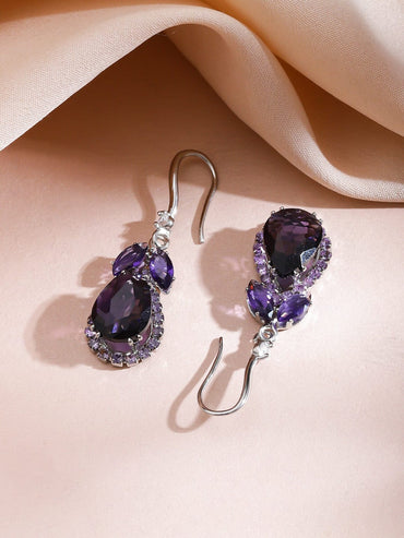Rubans Rhodium-Plated Crystal Purple Stone & Cubic Zirconia Studded Statement Necklace Set Jewellery Set