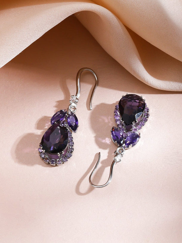 Rubans Rhodium-Plated Crystal Purple Stone & Cubic Zirconia Studded Statement Necklace Set Jewellery Set