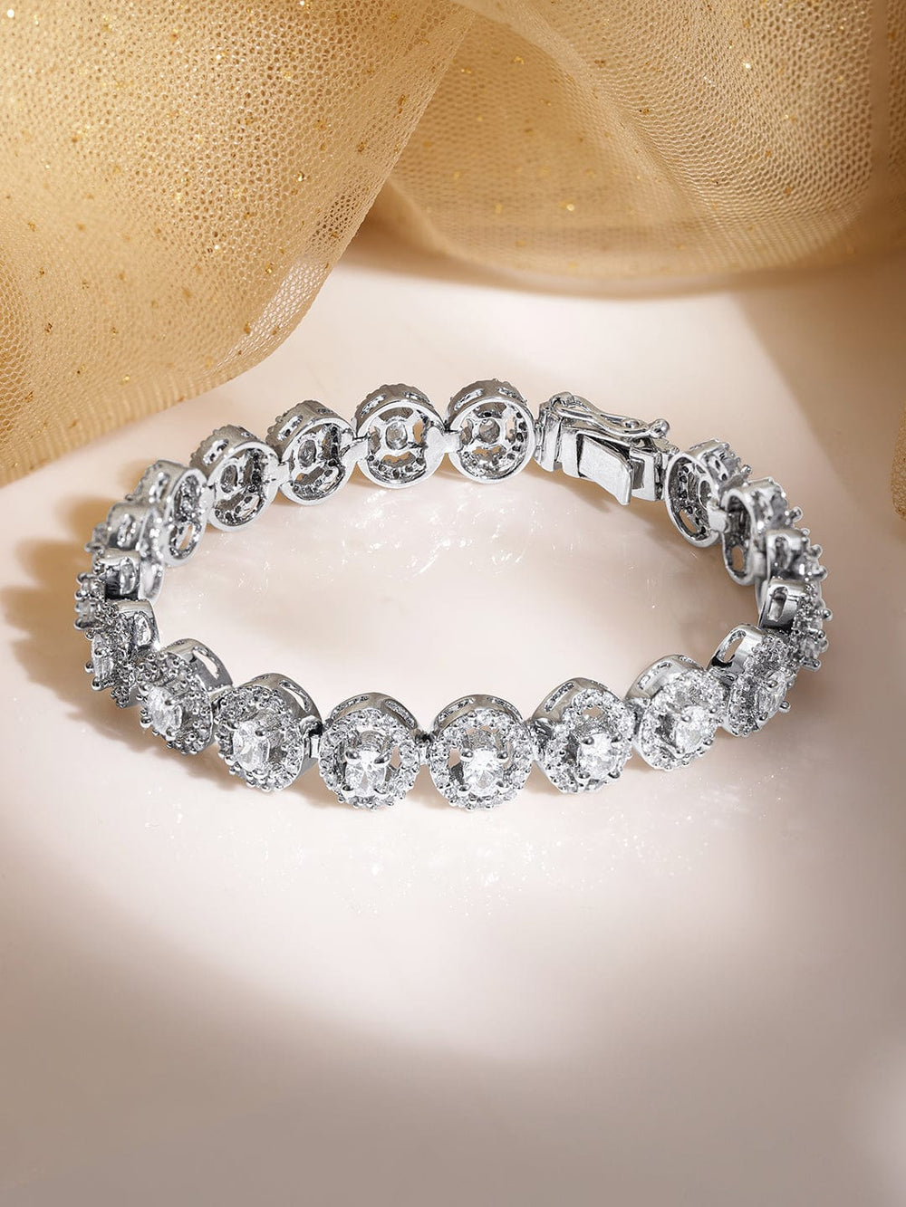 Rubans Rhodium plated Crystal Round Zirconia Demi-fine Sleek Tennis Bracelet Bracelet