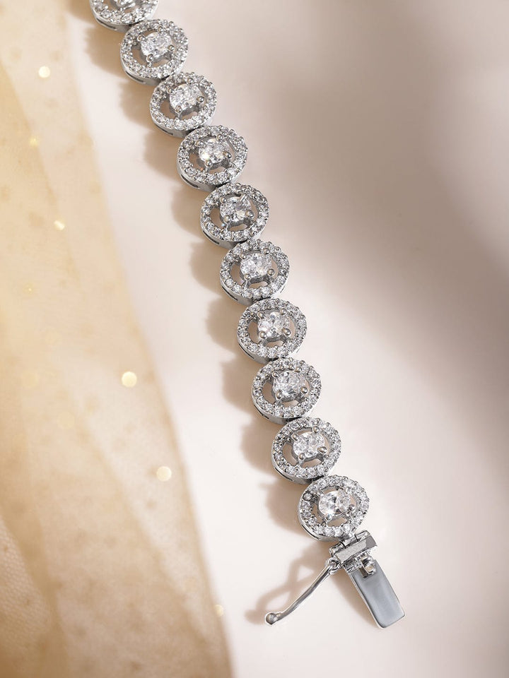 Rubans Rhodium plated Crystal Round Zirconia Demi-fine Sleek Tennis Bracelet Bracelet