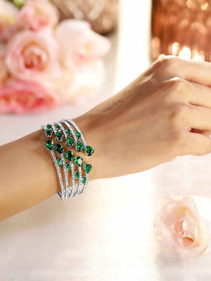 Rubans Rhodium-Plated Crystal Stone Studded Cuff Bracelet Bracelet