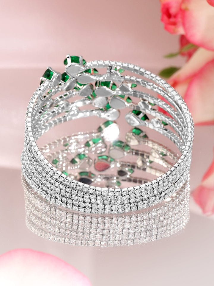 Rubans Rhodium-Plated Crystal Stone Studded Cuff Bracelet Bracelet