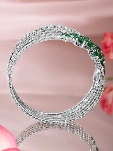 Rubans Rhodium-Plated Crystal Stone Studded Cuff Bracelet Wristwear