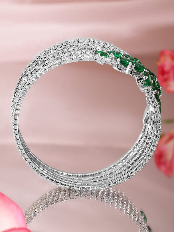 Rubans Rhodium-Plated Crystal Stone Studded Cuff Bracelet Wristwear