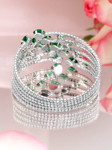 Rubans Rhodium-Plated Crystal Stone Studded Cuff Bracelet Wristwear