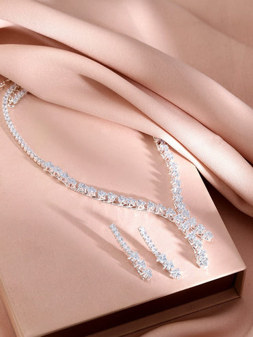 Rubans Rhodium-Plated Crystal-Studded Jewellery Set Jewellery Set